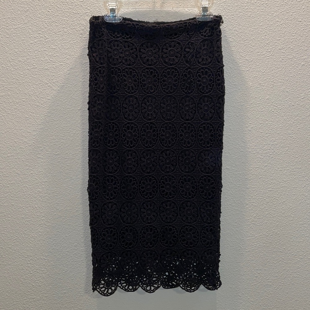 Black Stretch Floral Lace Pencil Skirt